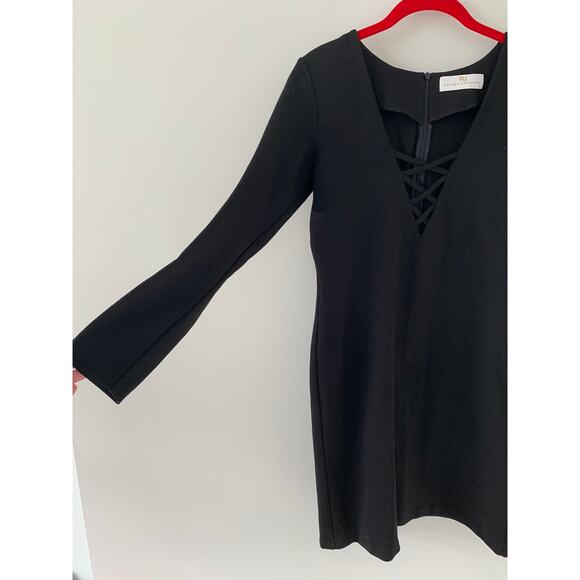 Revolve Amanda Uprichard Black Deep Lattice V Long Sleeve Mini Dress Medium - Picture 11 of 11